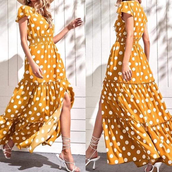 Boho polka dot split thigh maxi dress - Picture 6 of 13